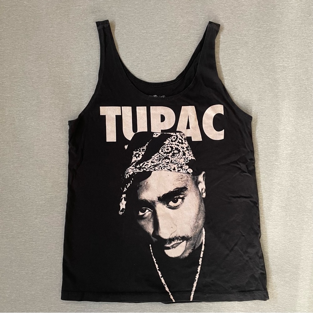 Black Tupac Graphic Tank Top Large